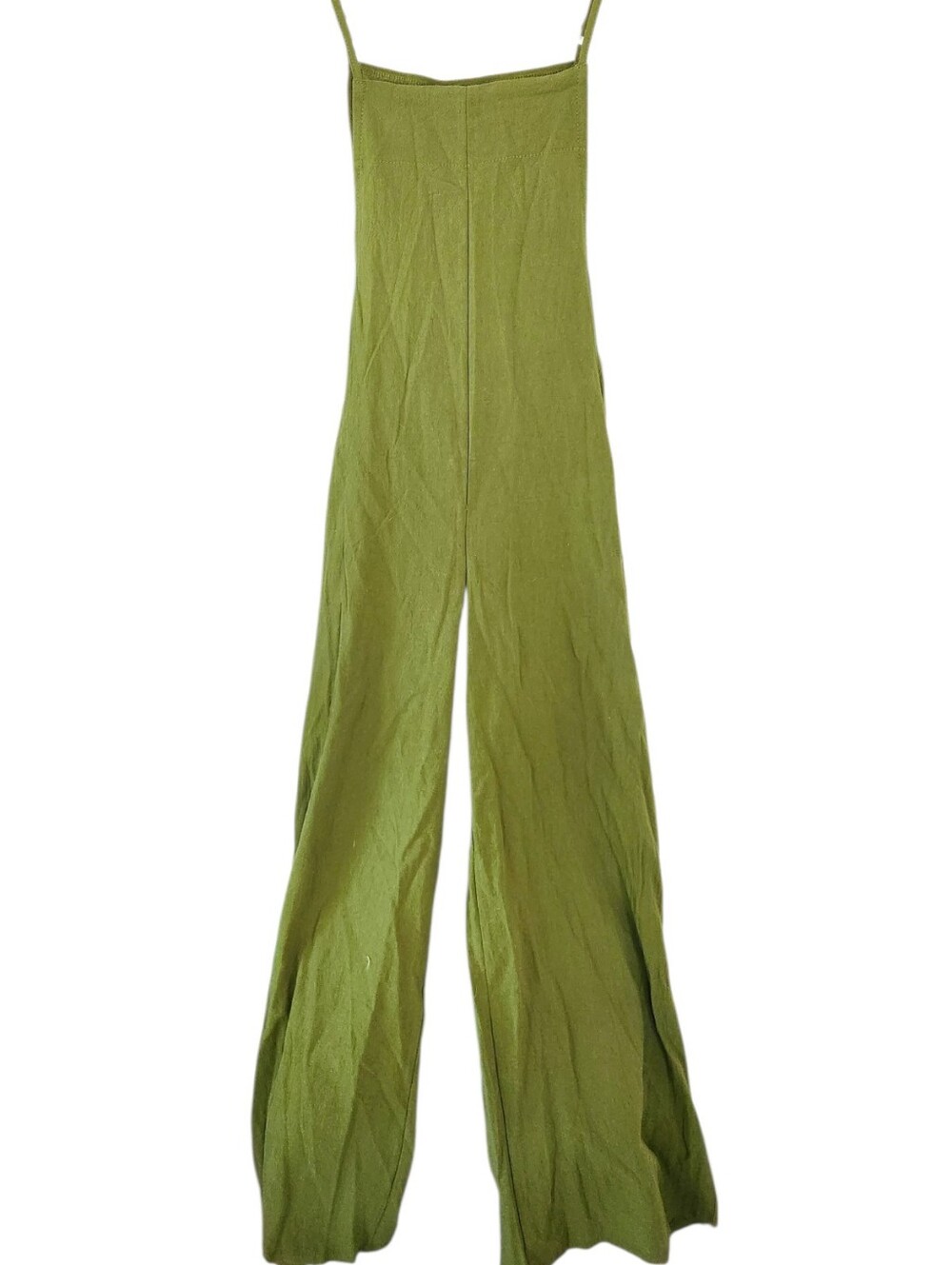 NEW Lightweight Boho Army Green Wide Leg Jumpsuit Adj Skinny Straps Pockets MED - Picture 4 of 13